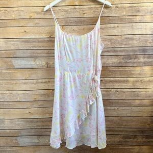 Row A White Floral Spaghetti Strap Faux Wrap Side Tie Dress Size Large NWT